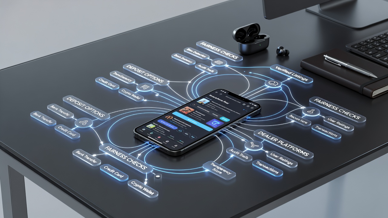 Smartphone displaying reel and live dealer casino interface with deposit and verification icons