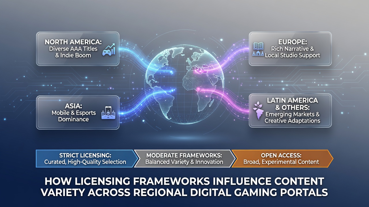 Digital gaming portal interface showing regional content variations due to licensing restrictions
