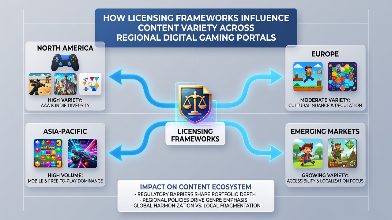 Comparison chart of licensed game availability across different regional digital portals