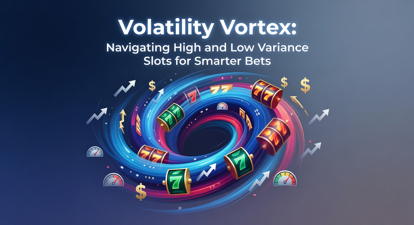 A swirling vortex graphic representing the highs and lows of slot machine volatility, with coins and symbols caught in the spin
